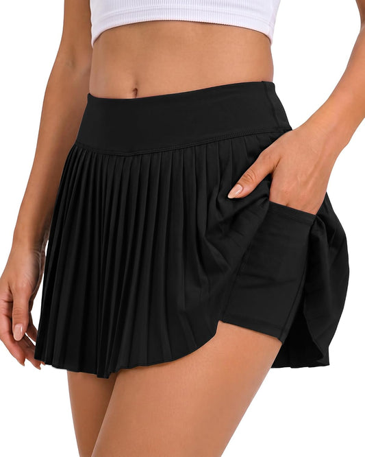DLOODA Womens Pleated Tennis Skirts High Waisted Golf Skorts with Pockets