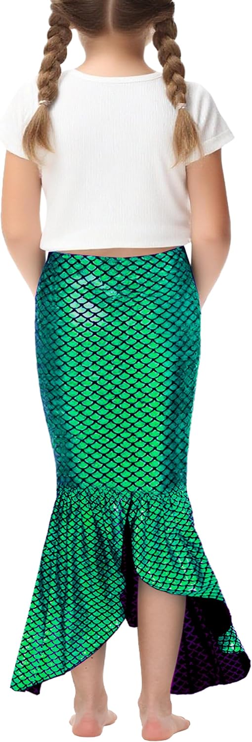 AOBUTE Girls Mermaid Skirts Elastic Waisted Shiny Skirt XS-XL
