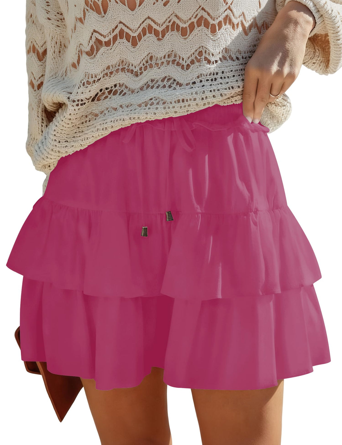 LOMON Flowy Skorts for Women Boho Ruffled High Waist Mini Tiered Skirts