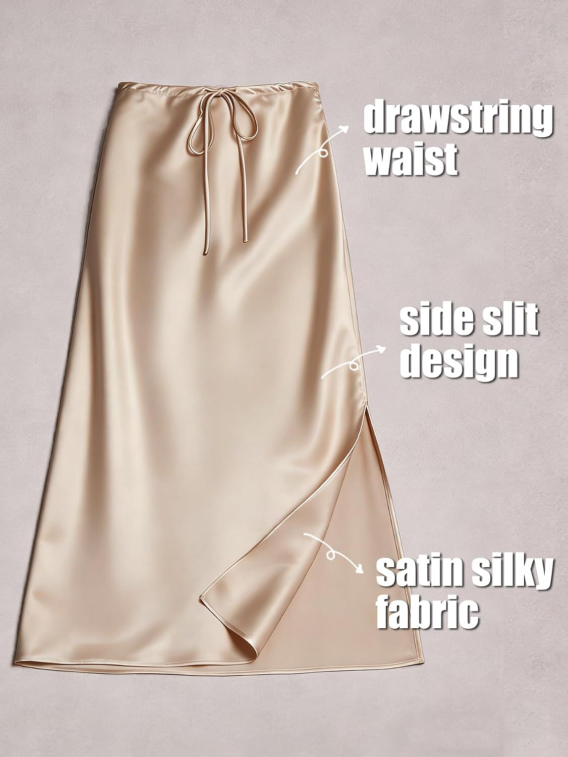 Women's Satin Silk Maxi Skirts Slit Drawstring Flared Casual A-Line Long Skirt for Women Ankle-Length Skirt