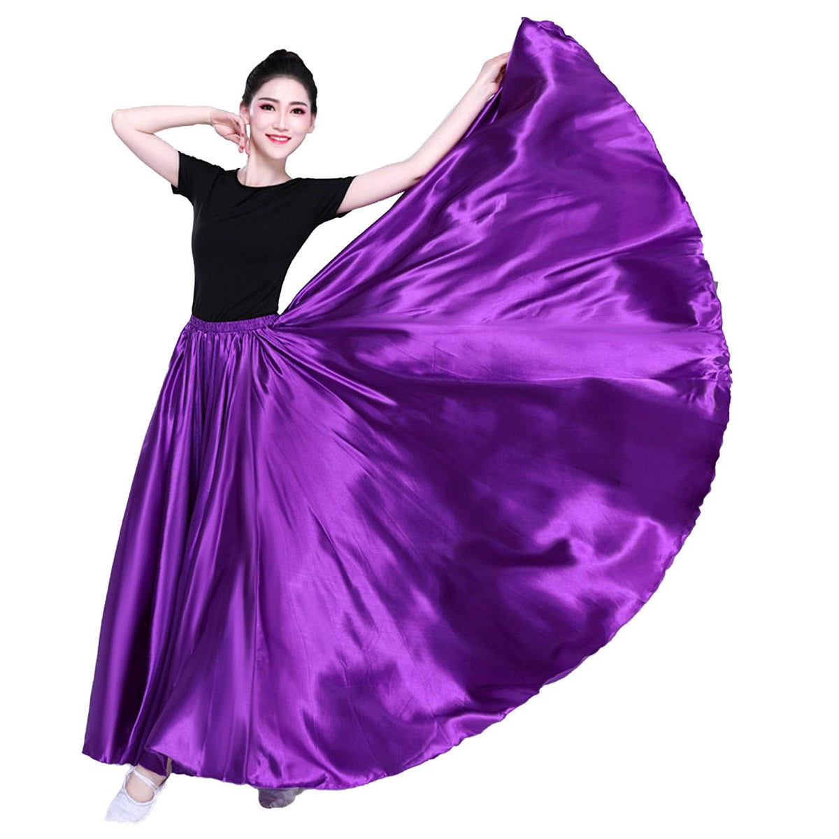 Women Satin Full Circle Ankle Length Swing Long Skirt Belly Dance Costume for Stage Performance