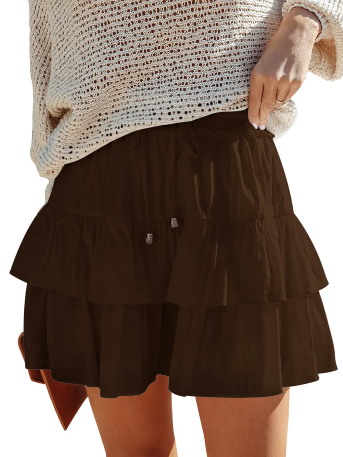 Aoudery Flowy Shorts for Women Boho Ruffled Tiered Skorts Casual High Waist Mini Skirts Tennis Golf Comfy Shorts 2026