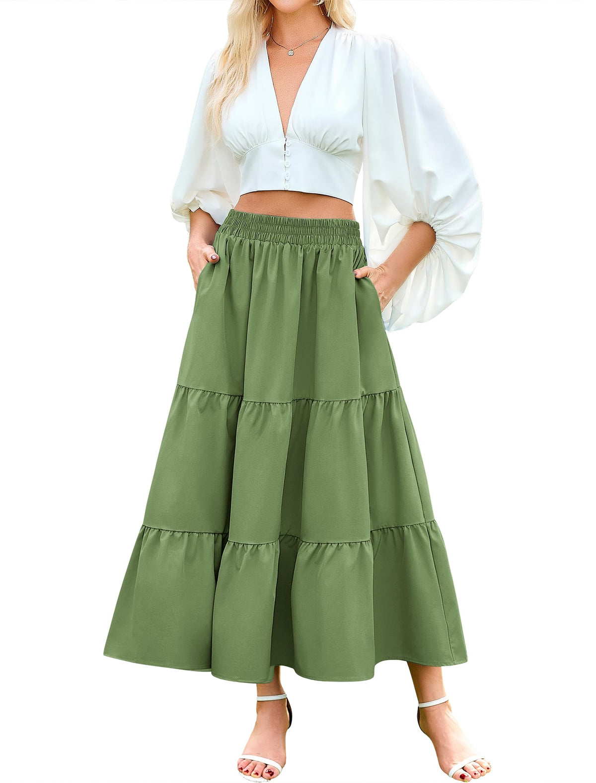 Arolina Maxi Skirts for Women Summer Boho Flowy Tiered Long Beach Skirt