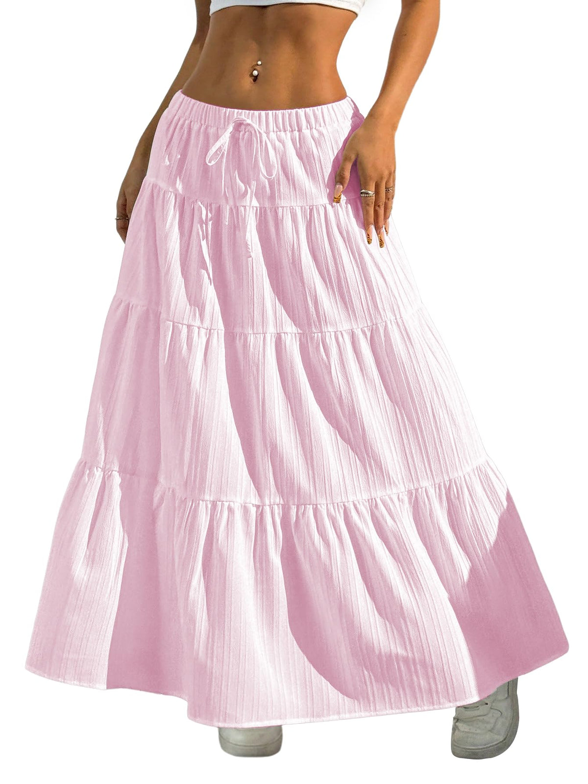 Verdusa Women's Boho Flowy Ruffle Long Maxi Skirt Summer Beach Outfits