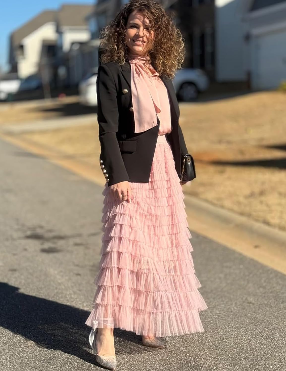 Flygo Women Long Maxi Tiered Tulle Skirts A Line Ruffle Layered Fairy Skirt