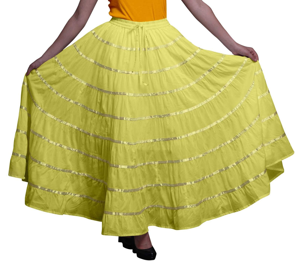Solid Long Maxi Cotton Beach Wear Skirt for Women Elastic Waist Skirt Summer Wear