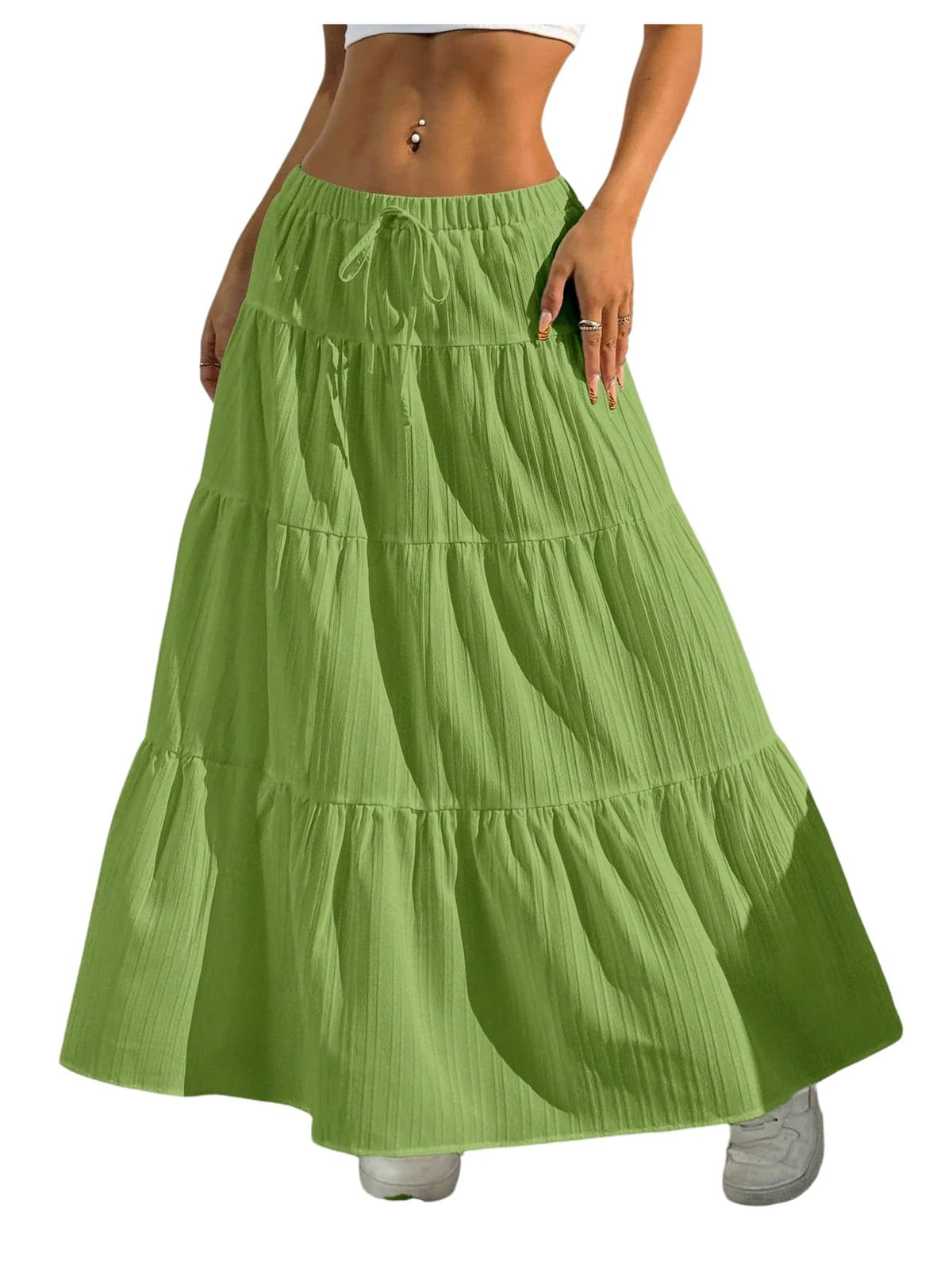 Verdusa Women's Boho Flowy Ruffle Long Maxi Skirt Summer Beach Outfits