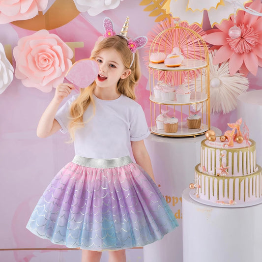 DXTON Kids Girls Tutu Dresses Toddler Rainbow Flower Tulle Skirt