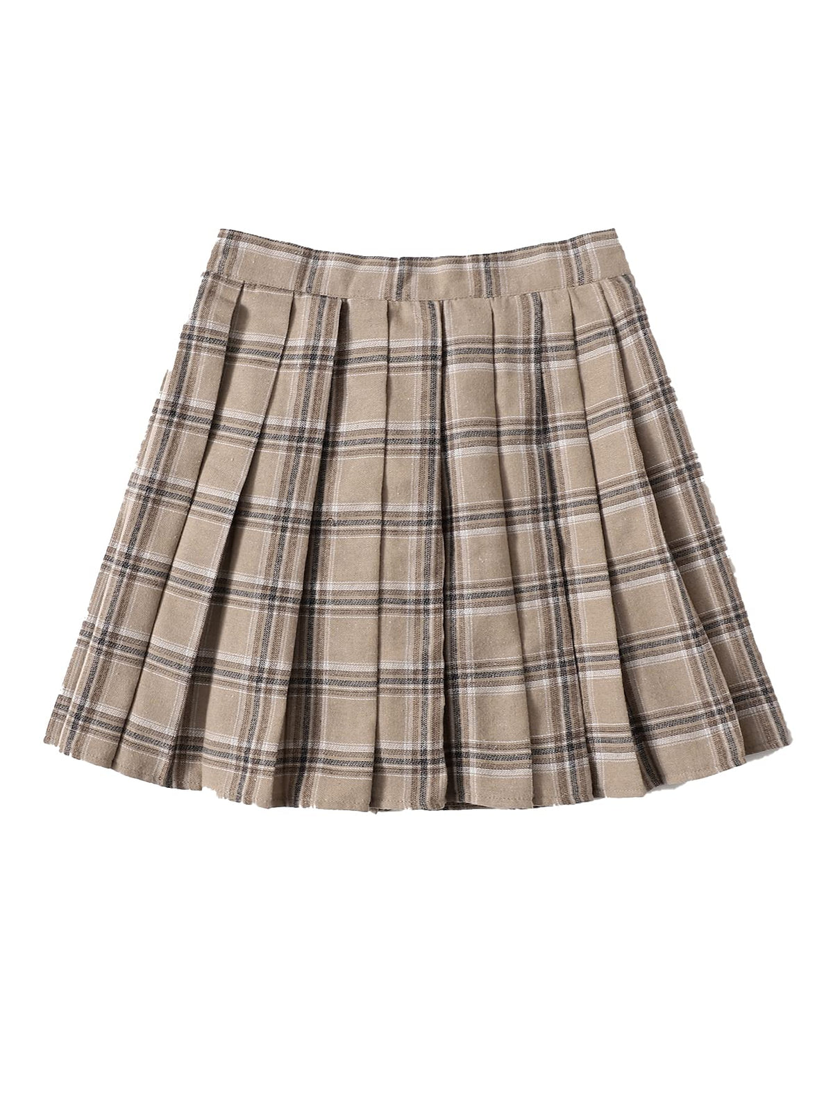 WDIRARA Women's Plaid High Waist Pleated Skater A Line Uniform Mini Skirt