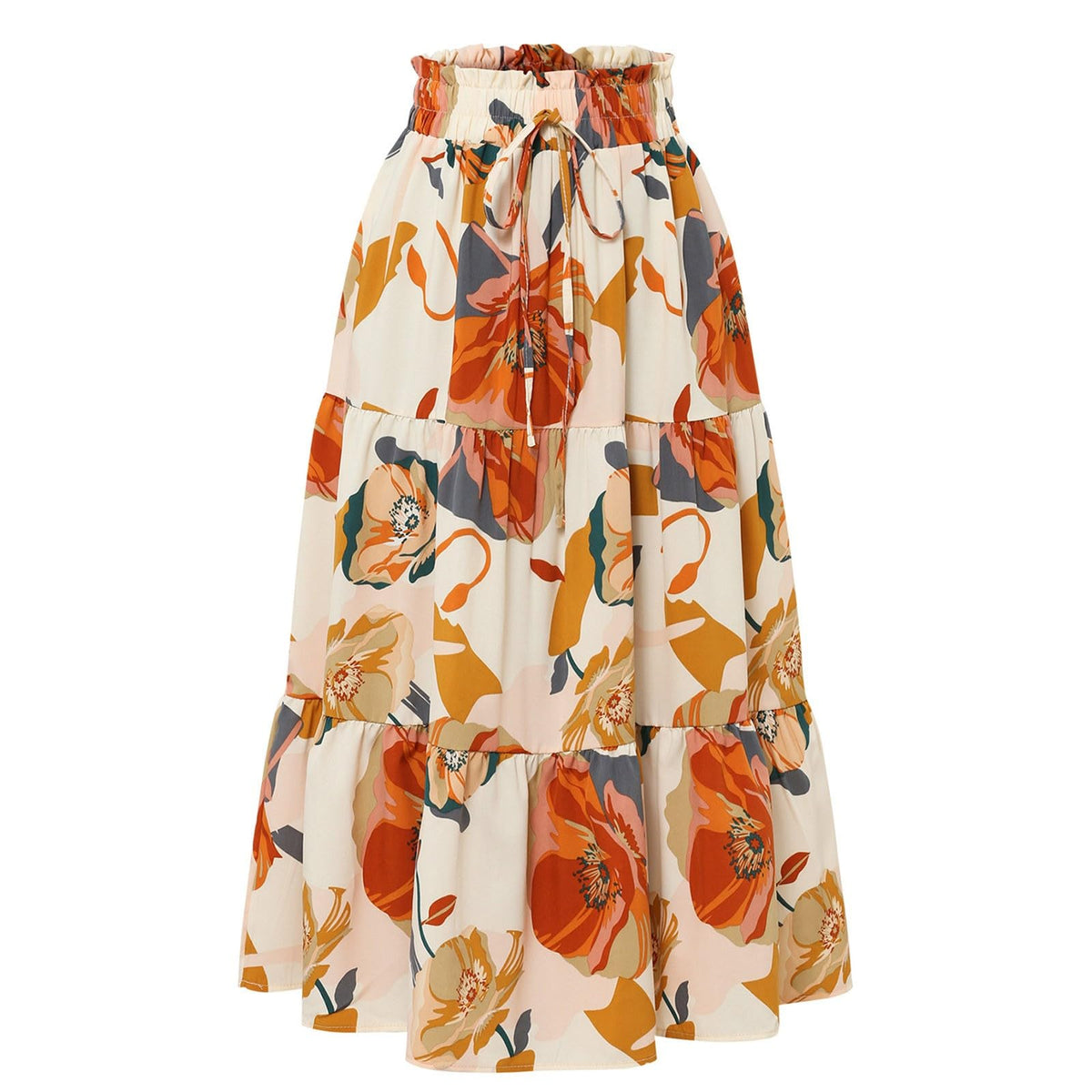 Boho Long Skirts for Women Summer Flowy Pleated A Line Floral Maxi Skirt Y2k Comfy Tiered Elastic High Waisted Skirts