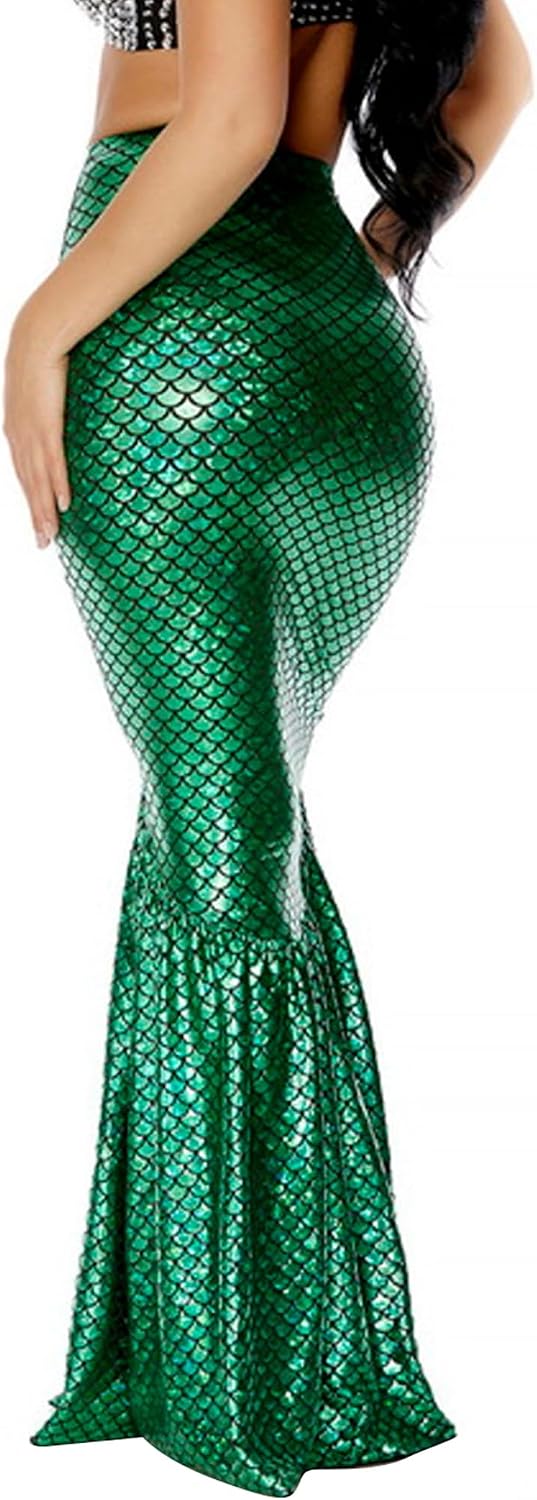 Women Halloween Mermaid Sequin Scale Skirt Package Hip High Waist Fishtail Costume Role-Play Party Cos Outfits