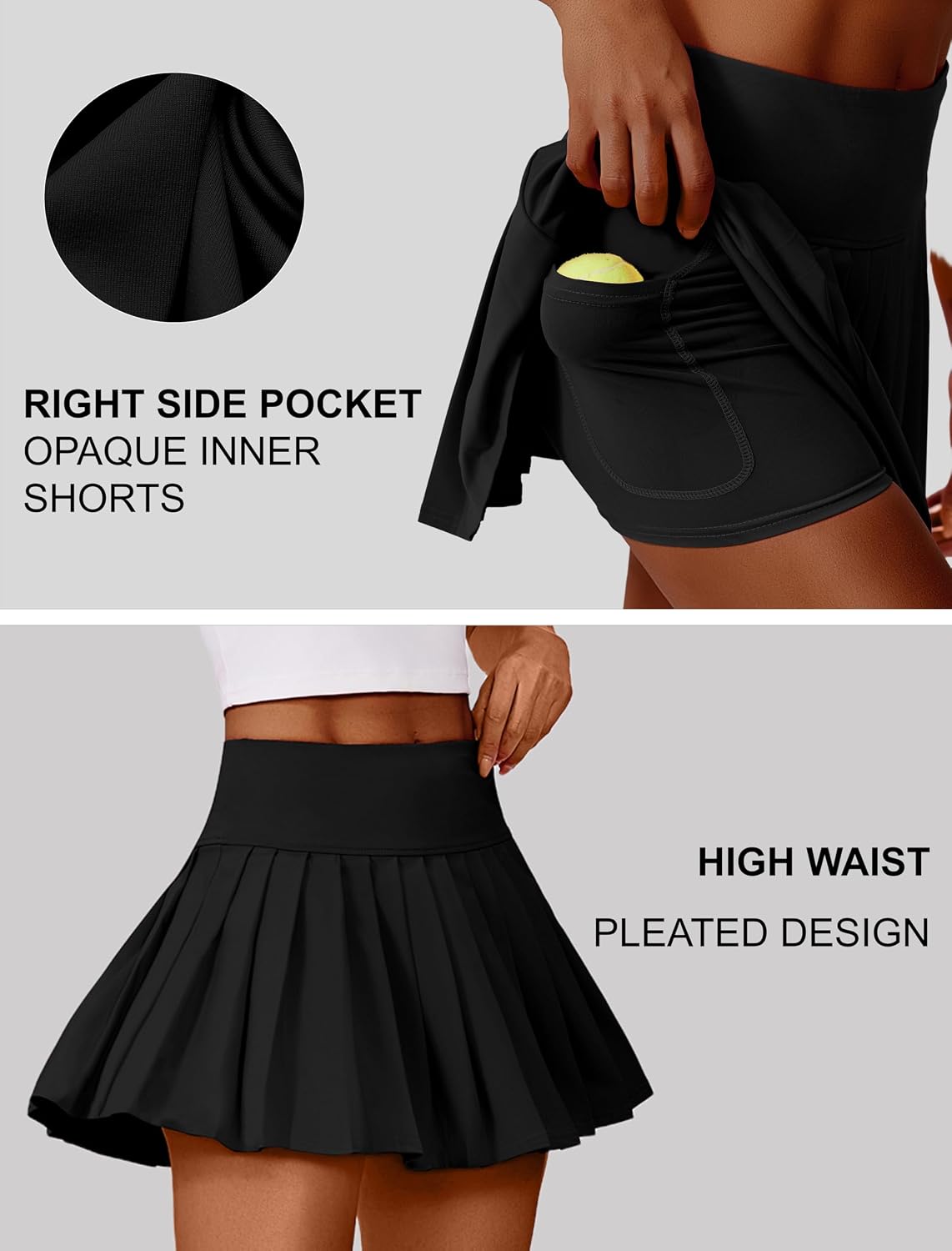 PINSPARK Pleated Tennis Skirts Mini Athletic Golf Skorts with Pocket