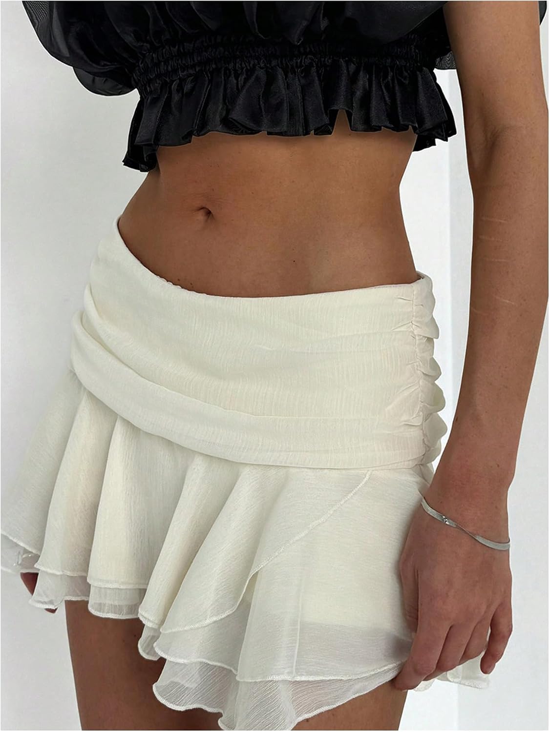 MakeMeChic Women's Mini Skirt Tiered Layer Ruffle Flared Rave Party Skirt
