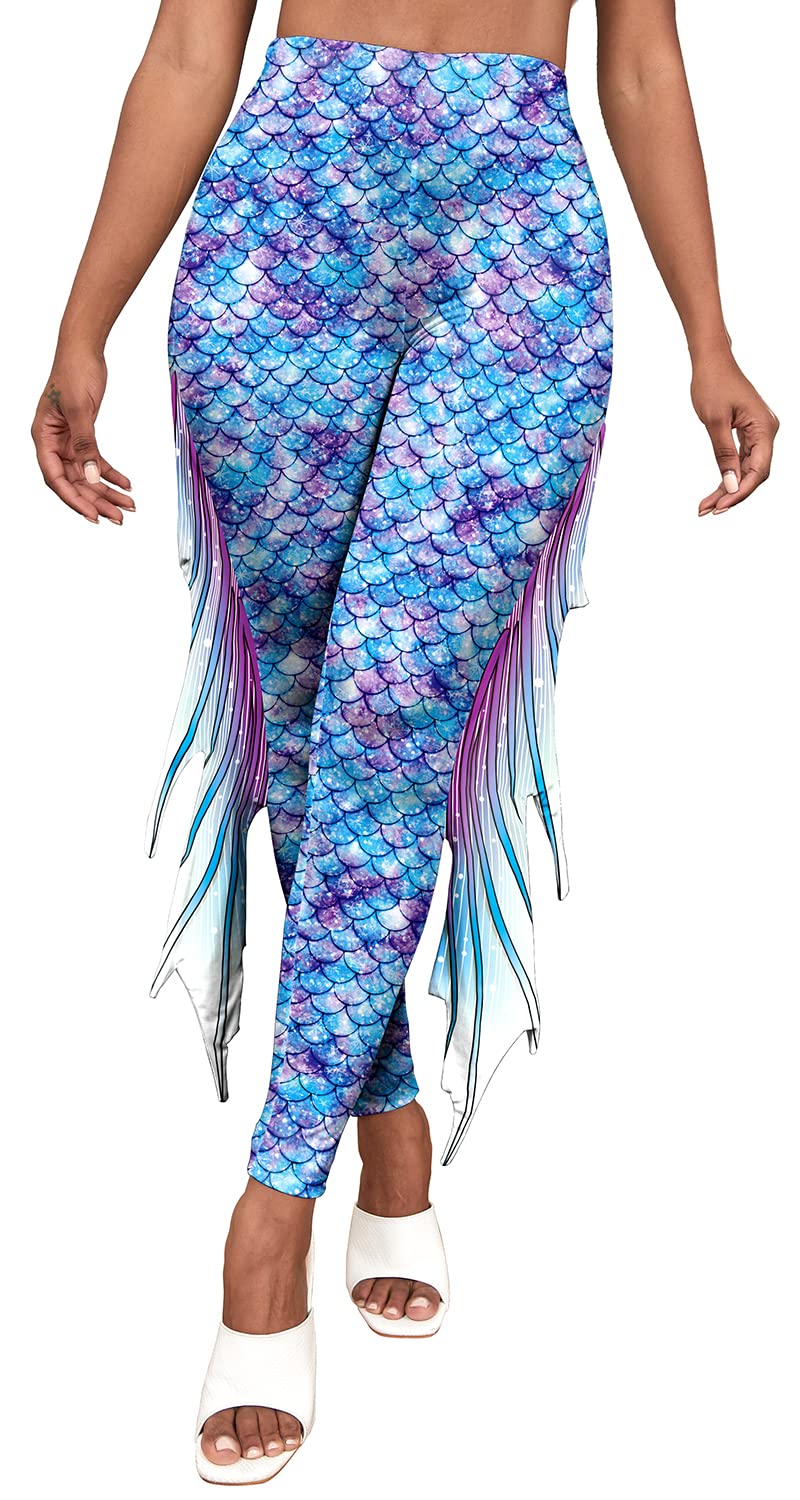 color cosplayer Mermaid Yoga Print Leggings for Women Plus Size Fish Scale High Waisted Pants Halloween Costume Tights