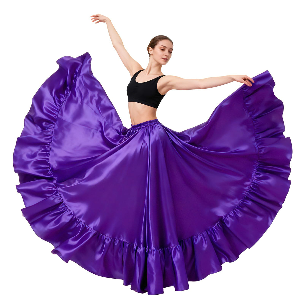 Satin Belly Dance Skirt for Women Maxi Midi Dress Circle Skirt Elastic Waist Stage Performance Holiday Party Dance Skirts