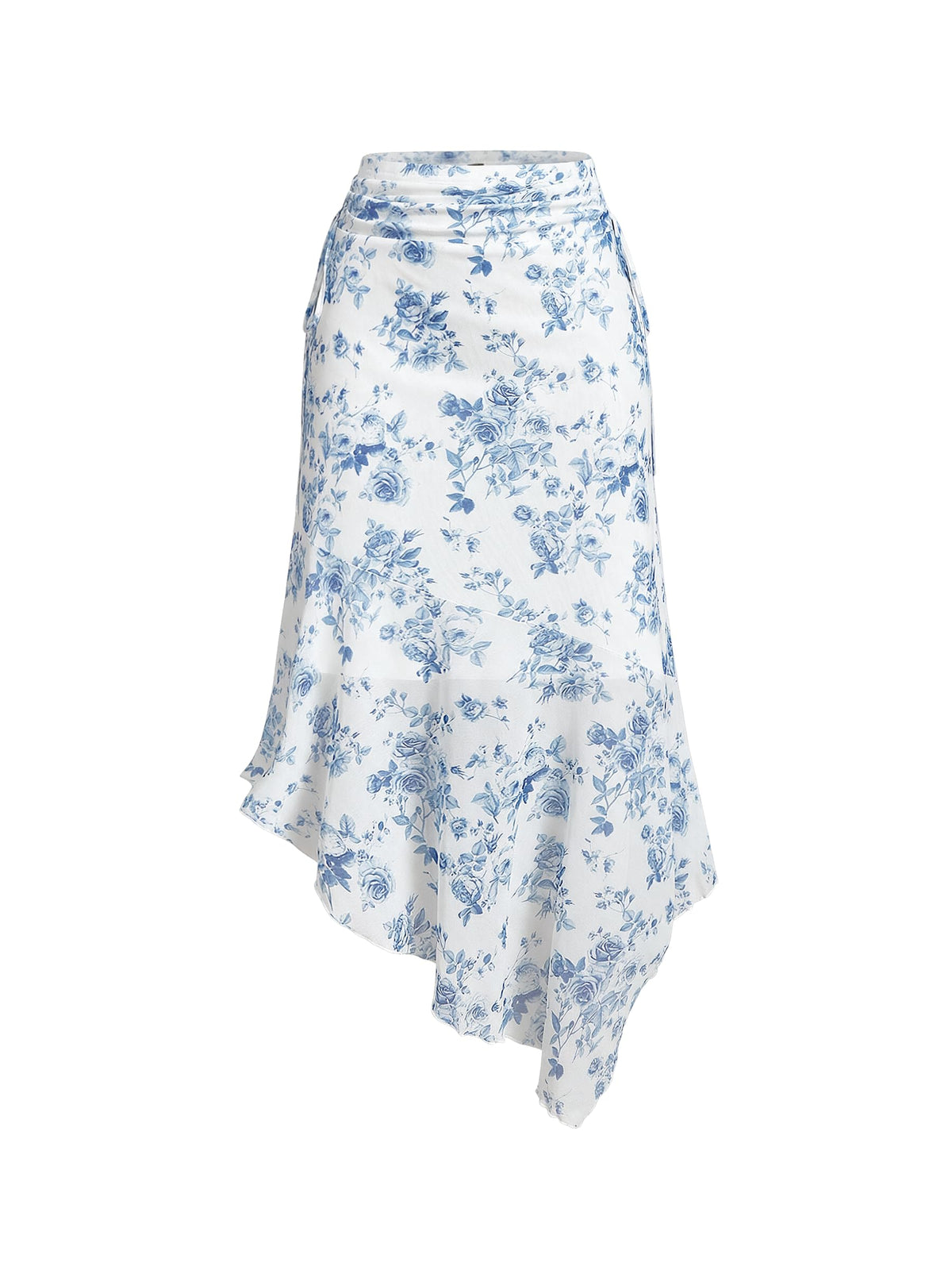 Narecte Boho Floral Ruched Asymmetrical Skirt Womens Midi Skirt