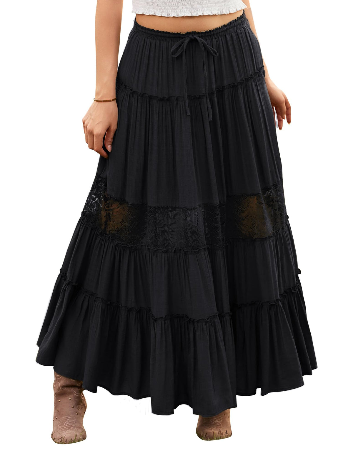 Scarlet Darkness Women's Boho Maxi Skirts Flowy Lace Long Renaissance Skirt