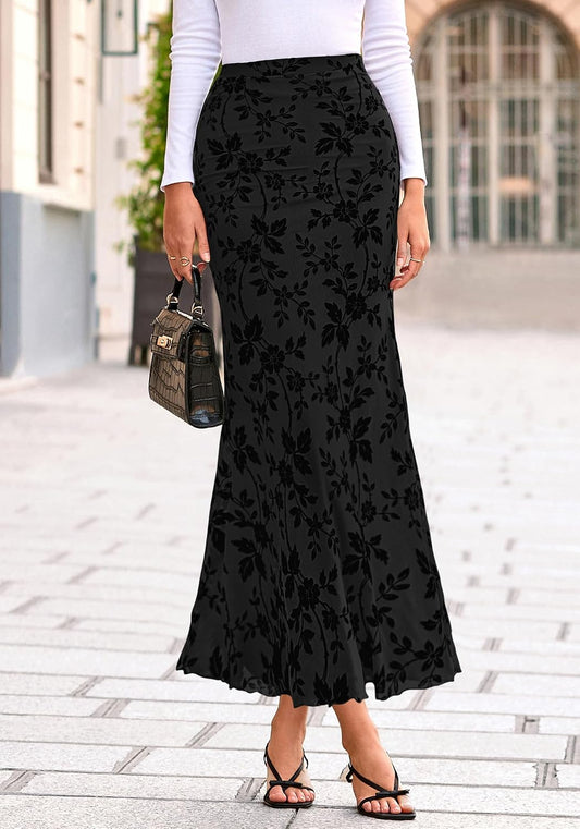 BTFBM Womens Floral Mesh Maxi Skirts