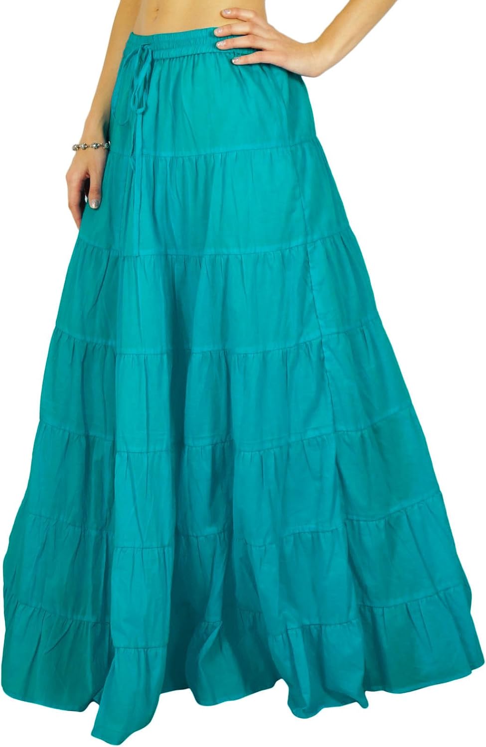 Solid Long Maxi Cotton Beach Wear Skirt For Women Elastic Waist Skirt Summer Wear