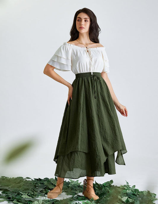 Scarlet Darkness Women Renaissance Long Skirt A Line Layered Maxi Skirts