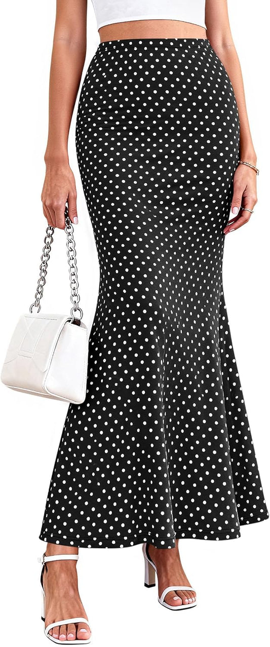 PRETTYGARDEN Women's Maxi Skirt 2026 Summer Flowy Polka Dot Floral High Waisted Mermaid Office Work Spring Long Slip Skirts