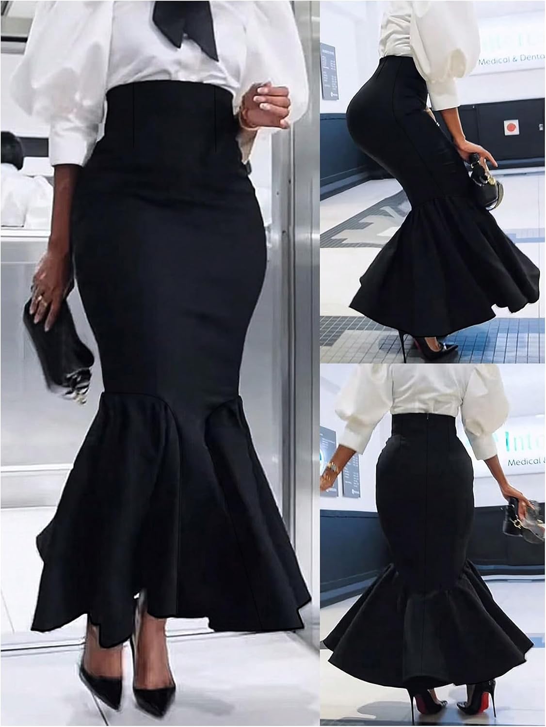 GORGLITTER Women's Ruffle Maxi Pencil Skirts High Waisted Long Skirt