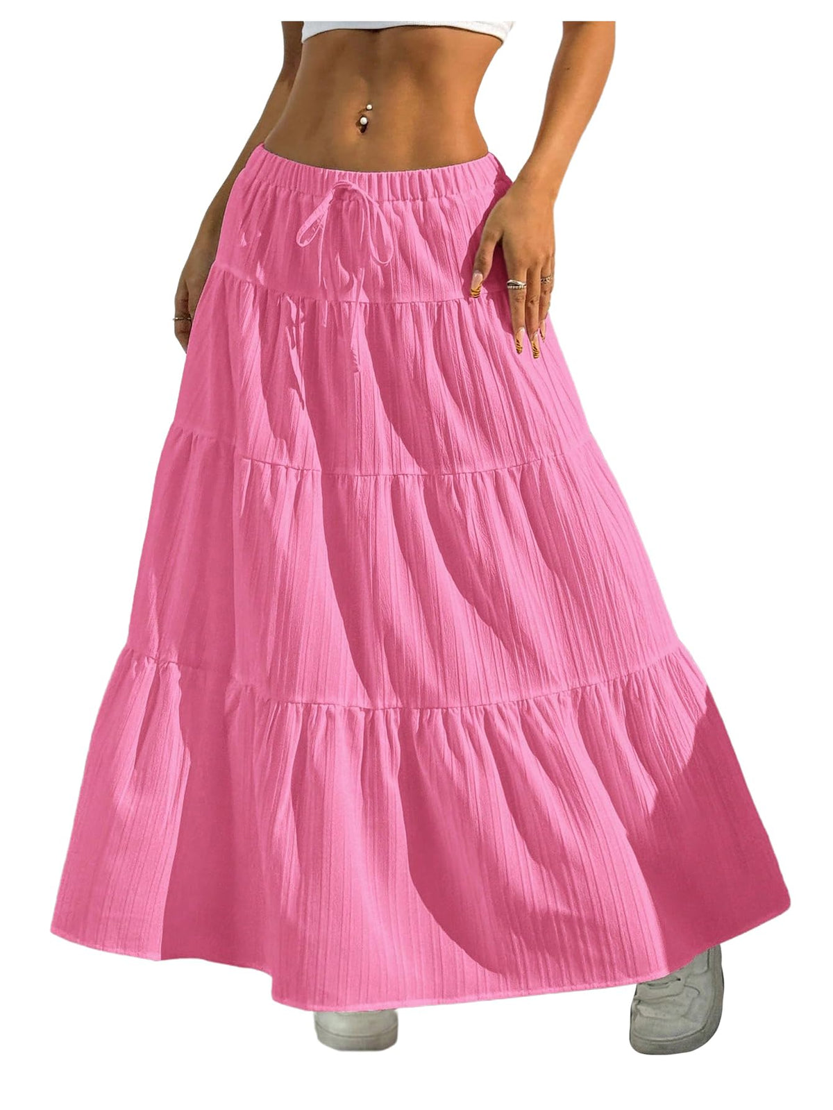 Verdusa Women's Boho Flowy Ruffle Long Maxi Skirt Summer Beach Outfits