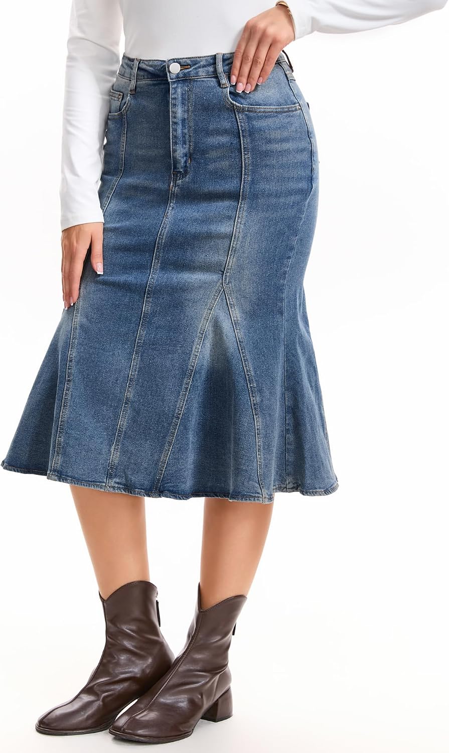Denim Skirt for Women's Fishtail Midi Jean Skirts