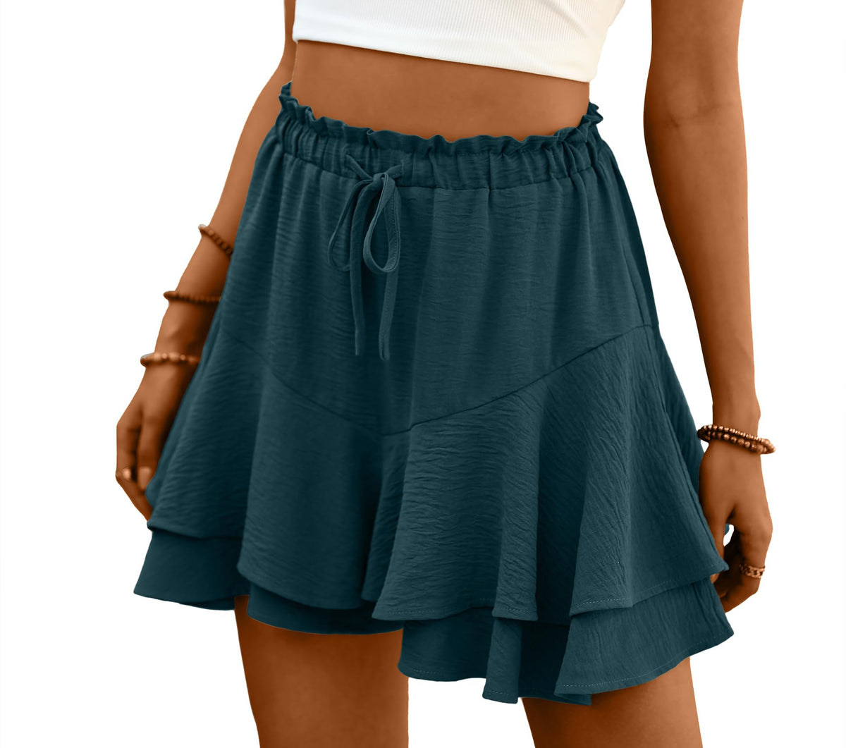 Lepunuo Flowy Shorts for Women Boho Ruffle Tiered Skorts Summer Skorts