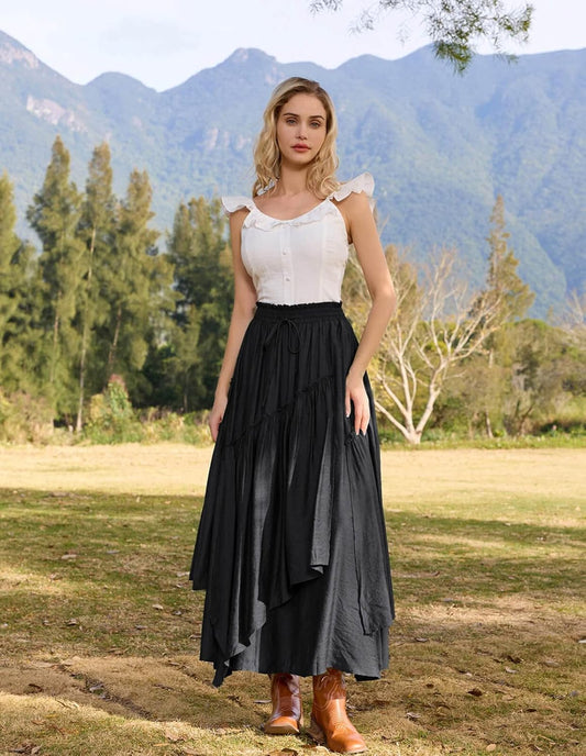 SCARLRT Darkness Long Skirts for Women Renaissance Flowy Pirate Maxi Skirt