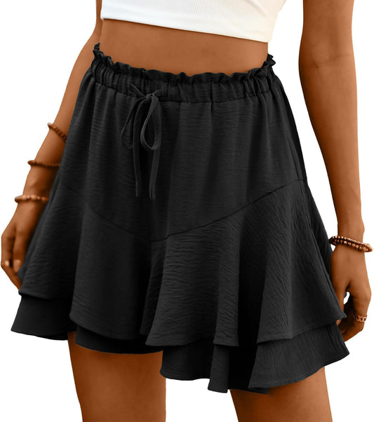 Lepunuo Flowy Shorts for Women Boho Ruffle Tiered Skorts Summer Skorts