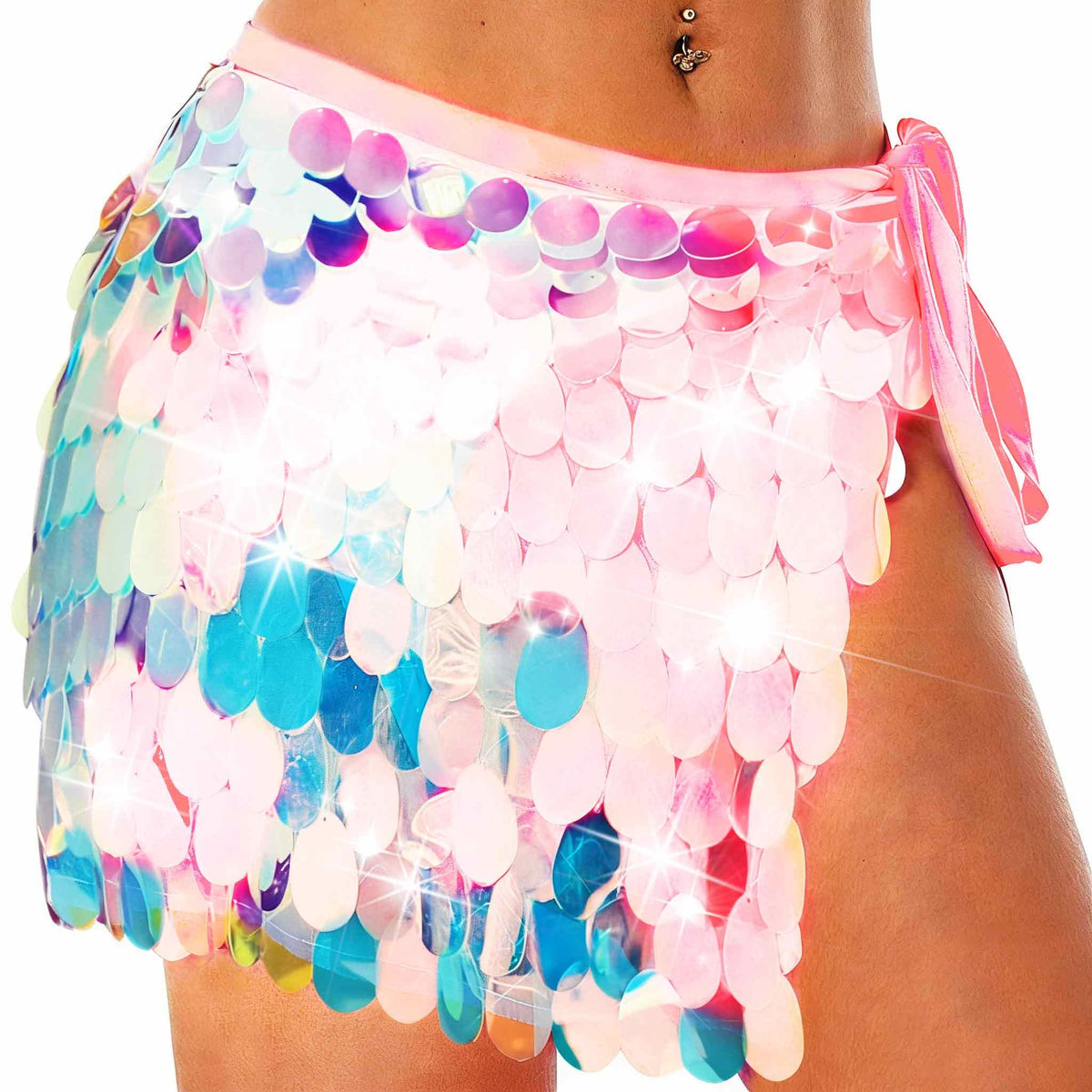 Nicute Big Sequin Skirt Sparkly Mermaid Sequin Skirt Belly Dance Skirt Rave Costume for Women