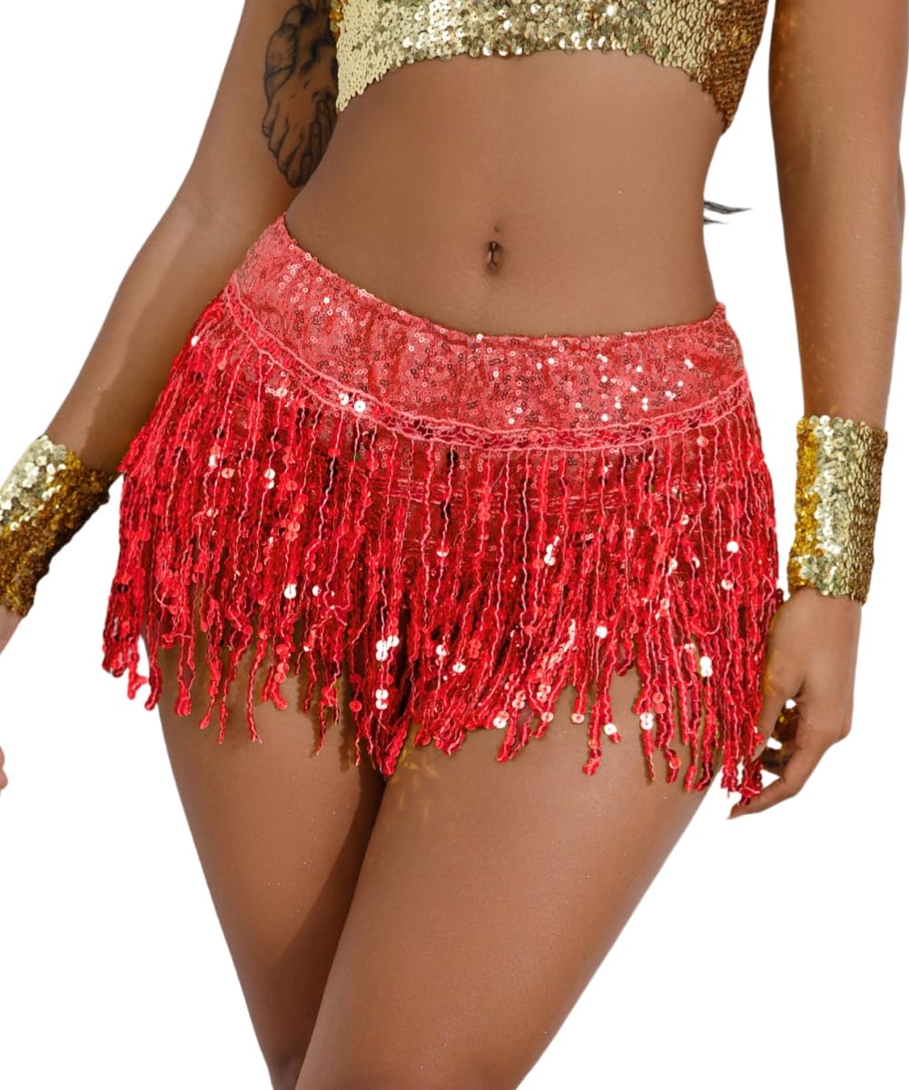 Women's Sequins Tassel Skirts Shorts Booty Dance Festival Bottoms