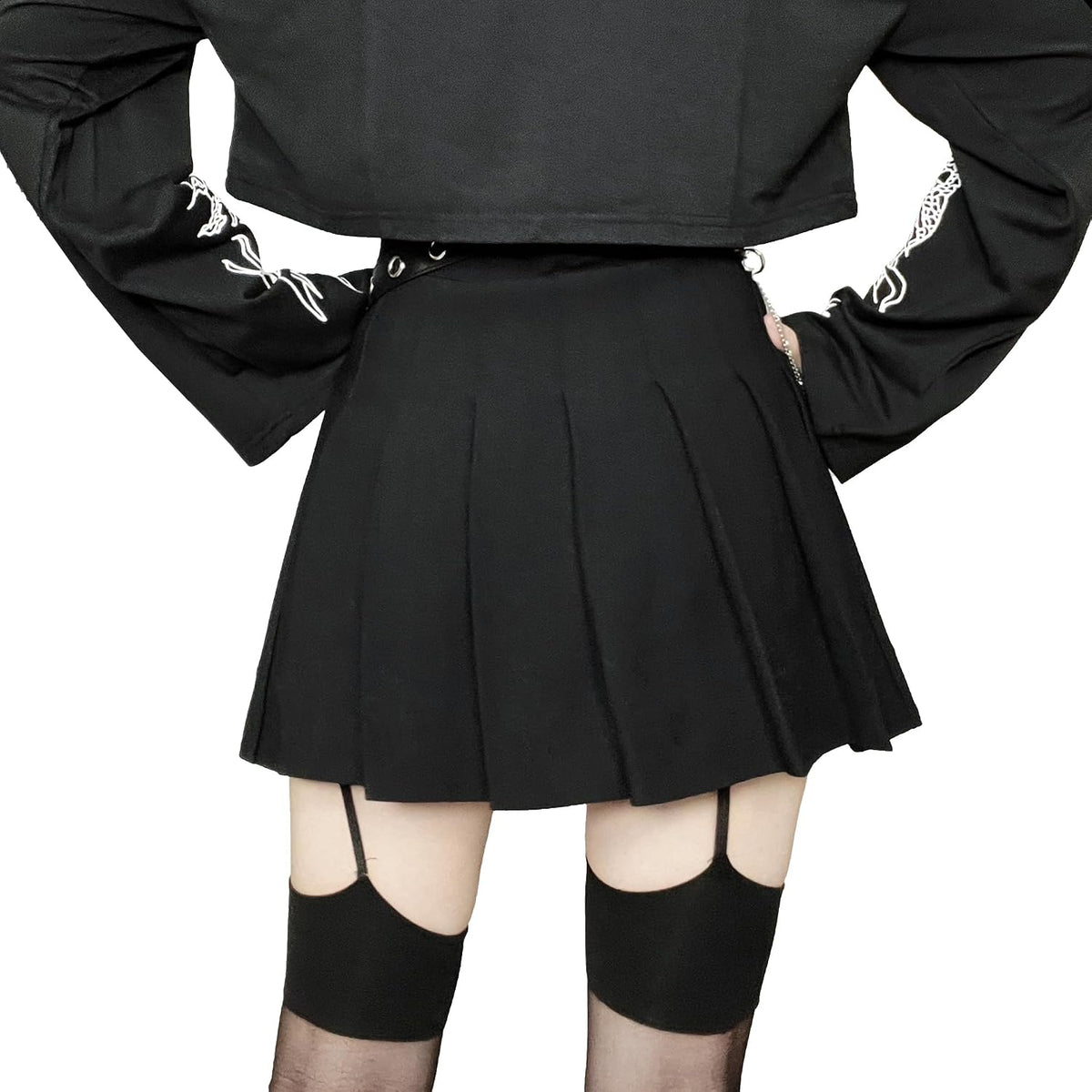 AULKEEP Pleated Mini Skirt Goth High Waist Skort with Belt