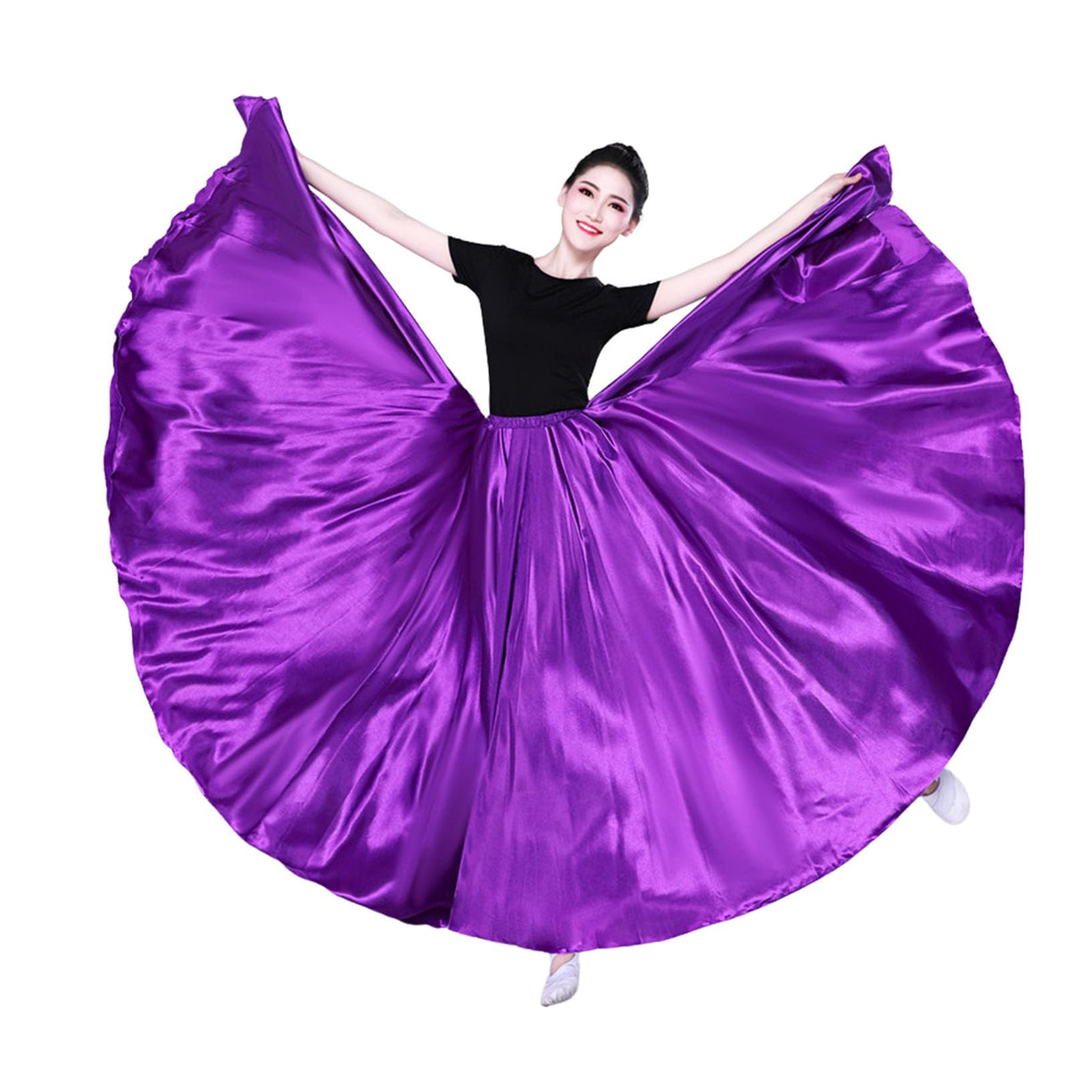 Women Satin Full Circle Ankle Length Swing Long Skirt Belly Dance Costume for Stage Performance