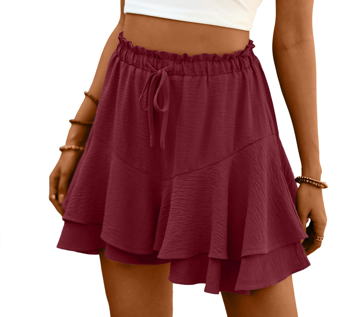 Lepunuo Flowy Shorts for Women Boho Ruffle Tiered Skorts Summer Skorts