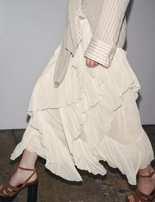 Women's Ruffle Maxi Skirt Long Flowy Layered Skirts Tiered Trendy Skirt