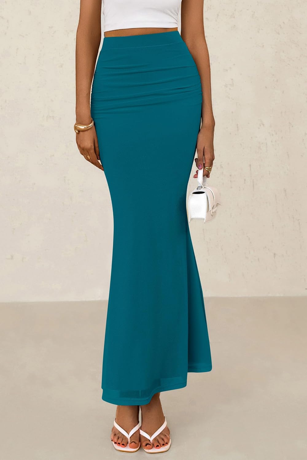 PRETTYGARDEN Maxi Skirts for Women Bodycon Mermaid Mesh Skirt