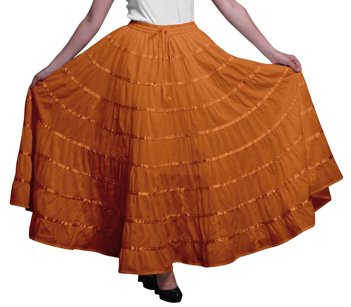 Solid Long Maxi Cotton Beach Wear Skirt for Women Elastic Waist Skirt Summer Wear