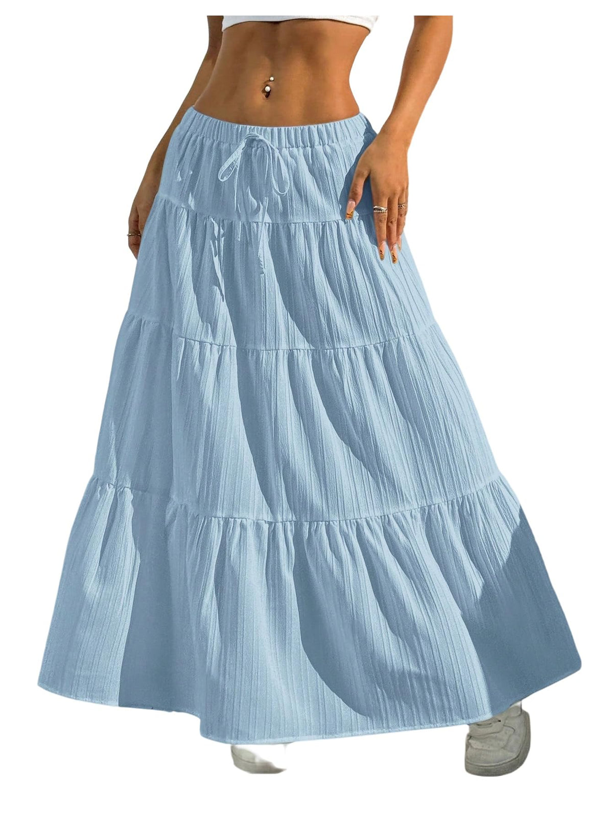 Verdusa Women's Boho Flowy Ruffle Long Maxi Skirt Summer Beach Outfits