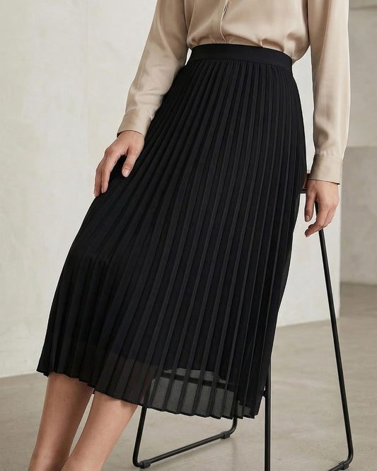 Shestellar Pleated Midi Skirt for Women Outfits Chiffon A-Line