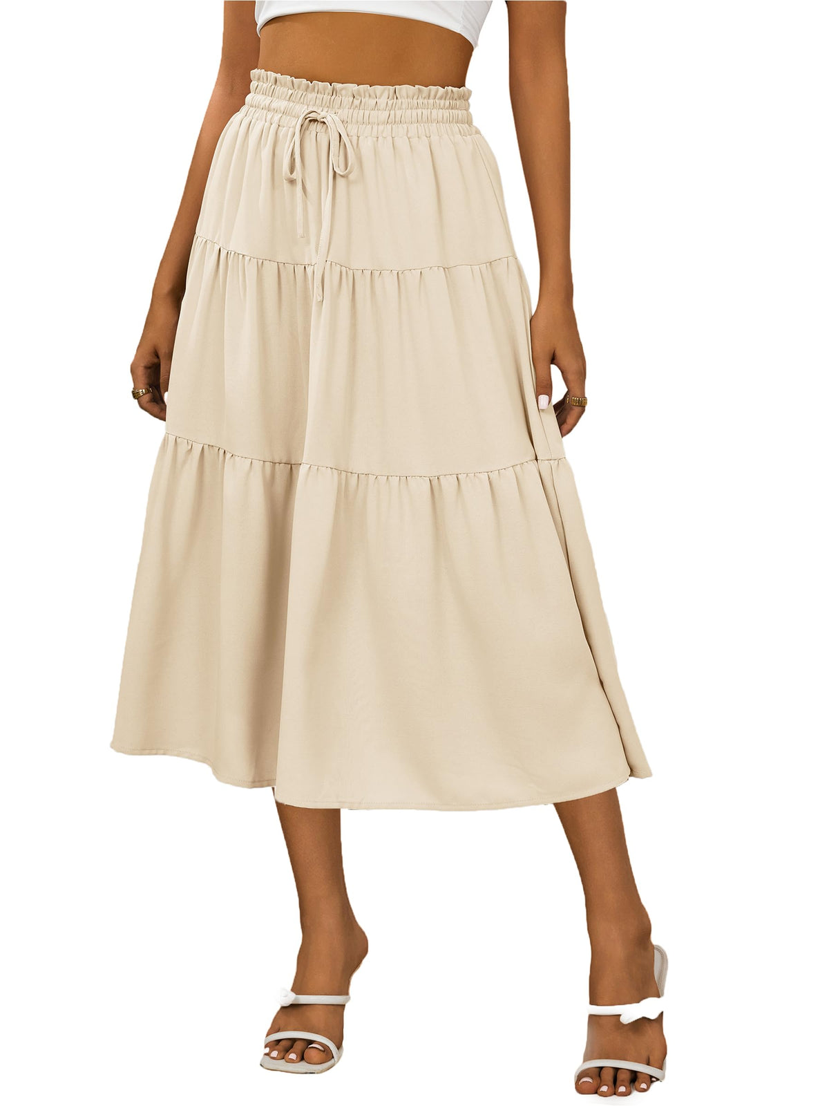 Anbech Womens Boho Midi Skirts A-Line Casual Flowy Elastic High Waist