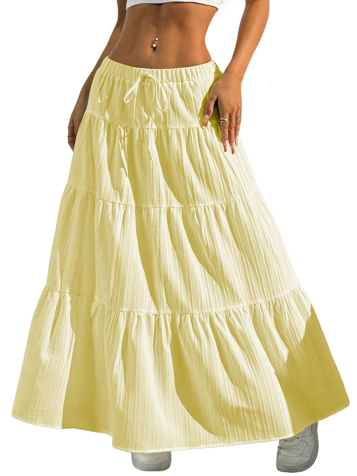 Verdusa Women's Boho Flowy Ruffle Long Maxi Skirt Summer Beach Outfits