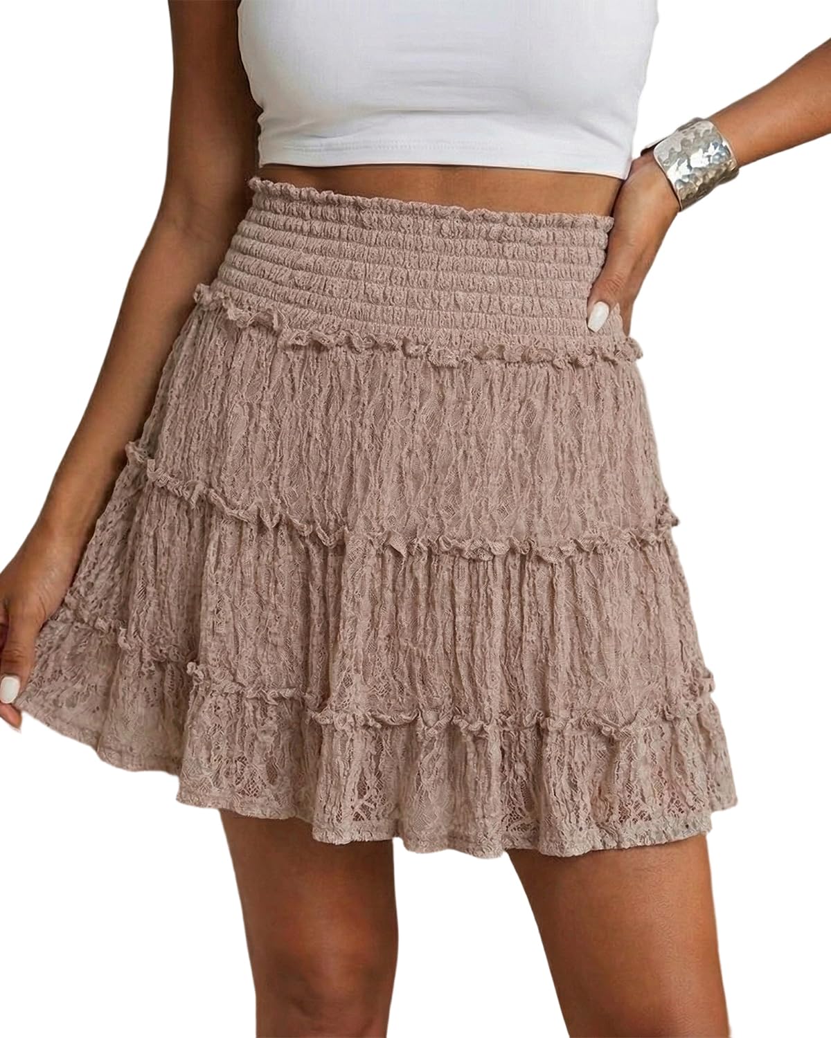 Womens Lace Mini Skirt Skort High Waisted Flowy Skirts with Shorts