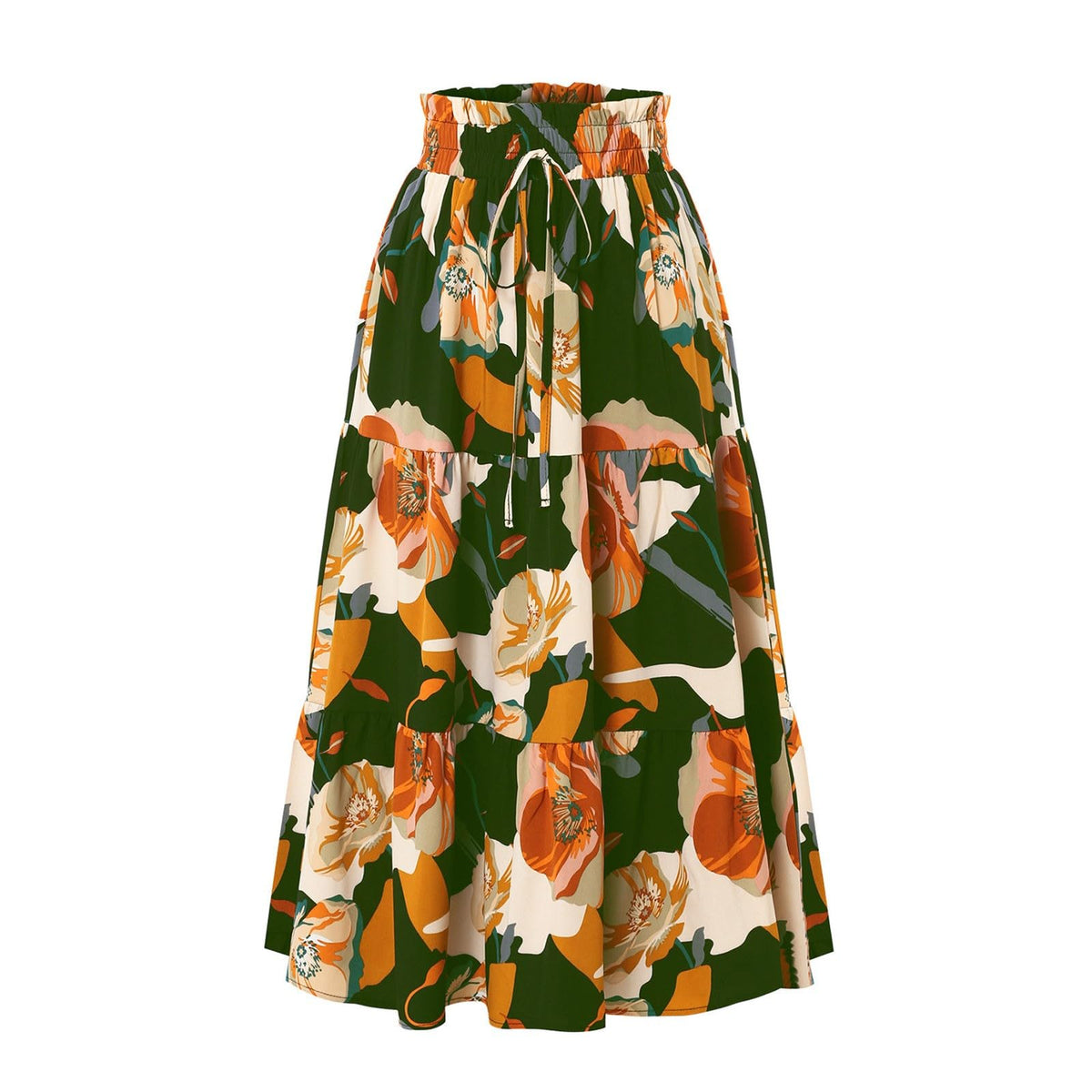 Boho Long Skirts for Women Summer Flowy Pleated A Line Floral Maxi Skirt Y2k Comfy Tiered Elastic High Waisted Skirts