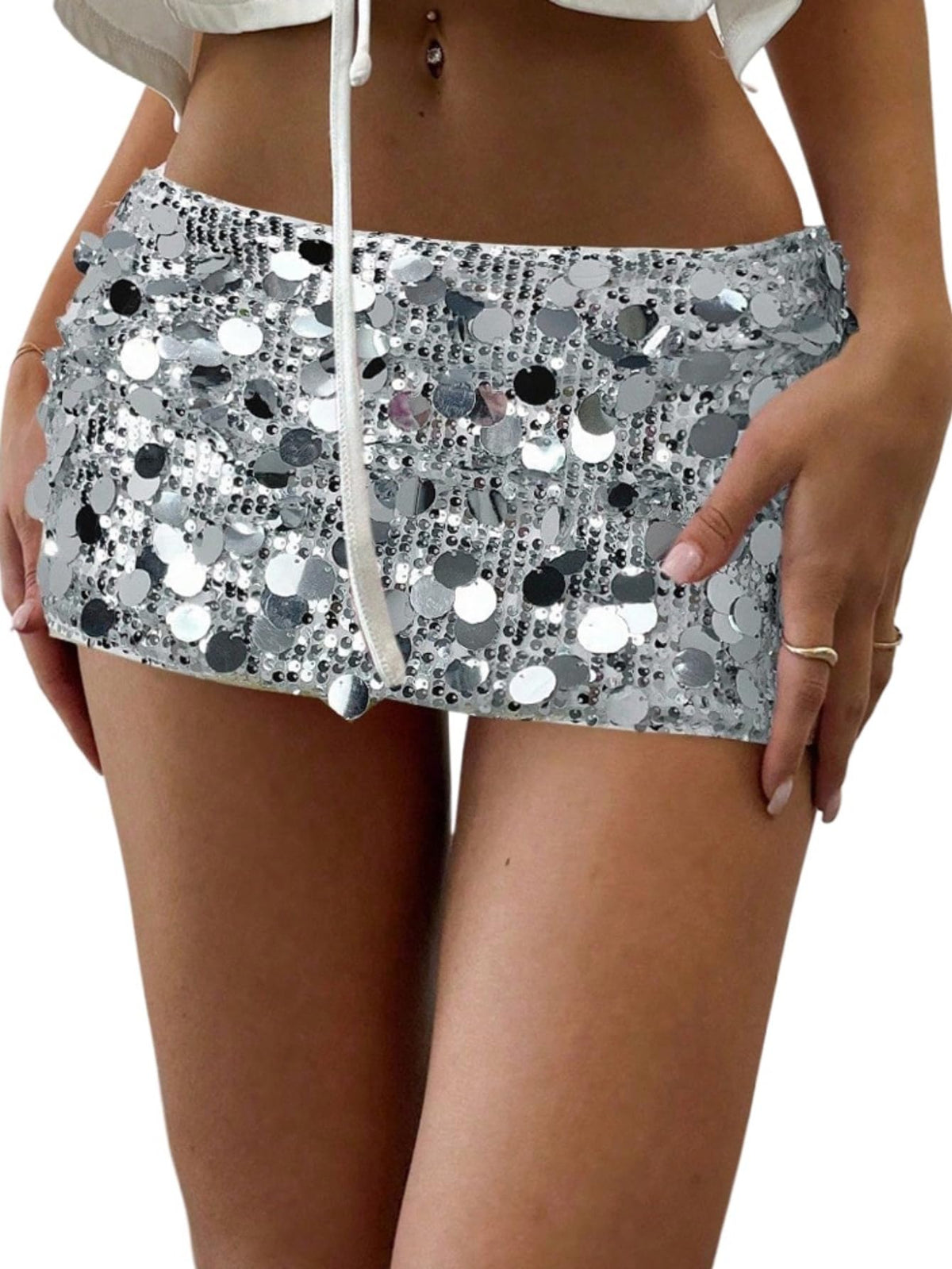 Floerns Women's Sequin Low Waist Mini Skorts Night Out Skirt Shorts