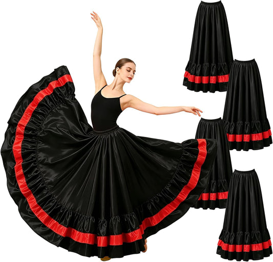 4PCS Flamenco Skirts for Women Full Circle Ruffle Long Satin