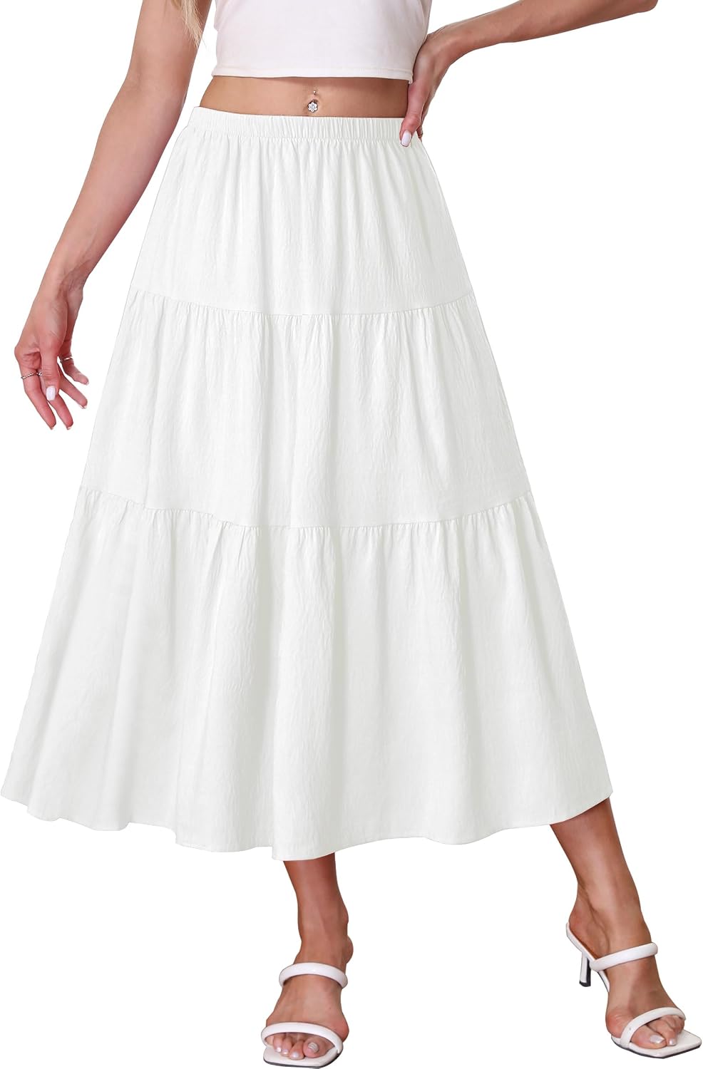 Kingfancy Women's Boho Midi Skirt A-Line Flowy Skirts
