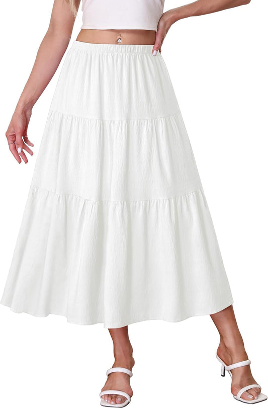 Kingfancy Women's Boho Midi Skirt A-Line Flowy Skirts
