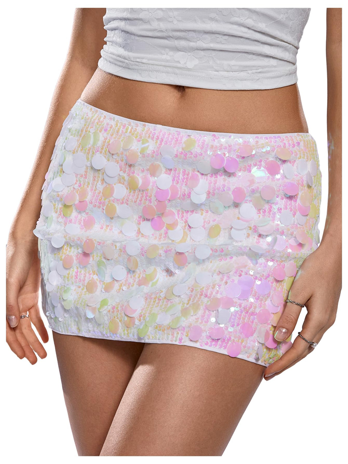 Floerns Women's Sequin Low Waist Mini Skorts Night Out Skirt Shorts